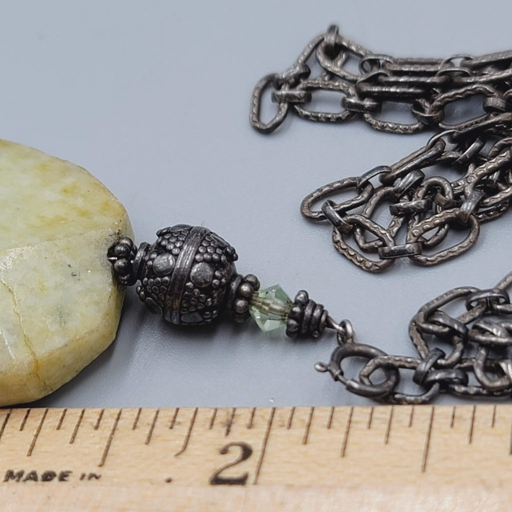 Sterling Silver Necklace Serpentine Stone Pendant Textured Chain 20"