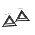 Black Enamel Double Triangle Pierced Earrings Dangle 1.75"