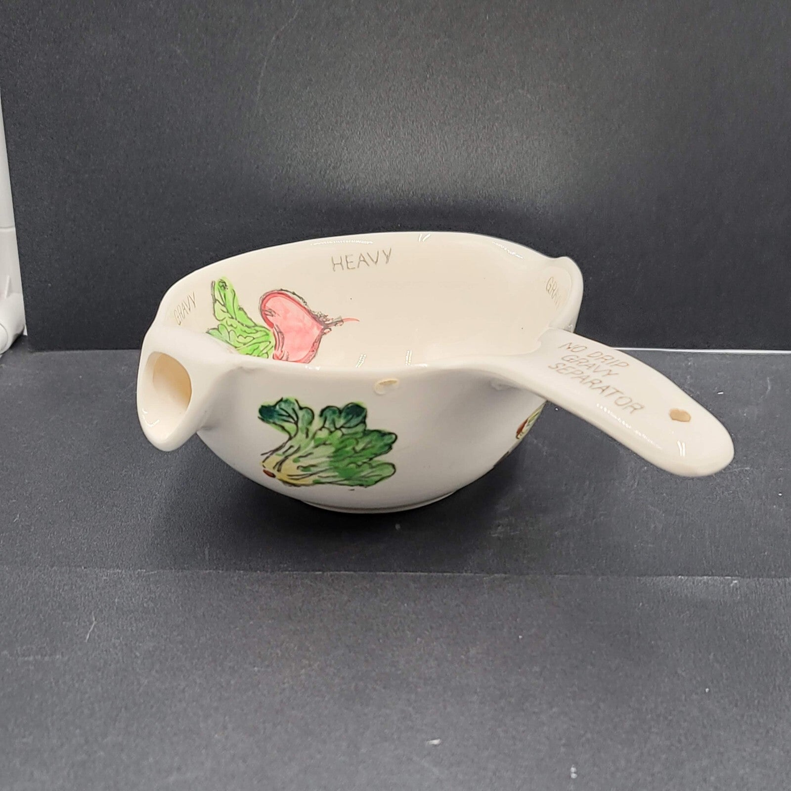 Vintage Ceramic No Drip Gravy Fat Separator Vegetable Design Kitchen King JAPAN