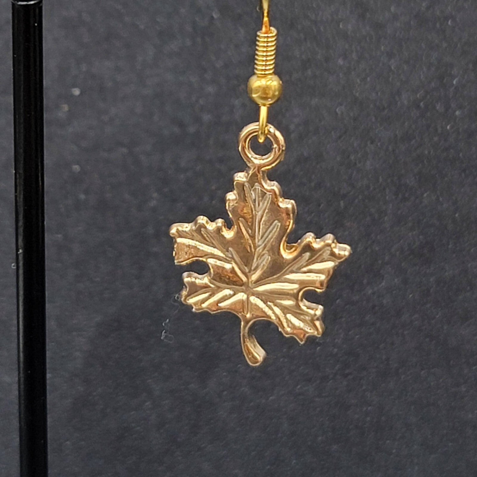 Leaf Pierced Earrings Gold tone Dangle 7/8"