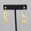 Pierced Earrings Silver tone Yellow Glass Bead Dangle 1.75"