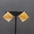 Vintage Pierced Earrings Gold tone Swirl White Gold Enamel Square Drop 1 3/8"