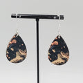 Halloween Pierced Earrings Wood Teardrop Dangle Two Sided 1.5"