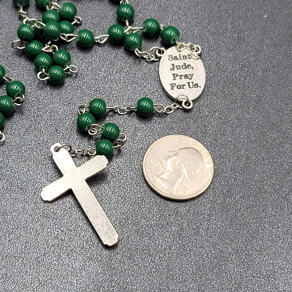 Saint Jude Rosary Silver tone Green Beads
