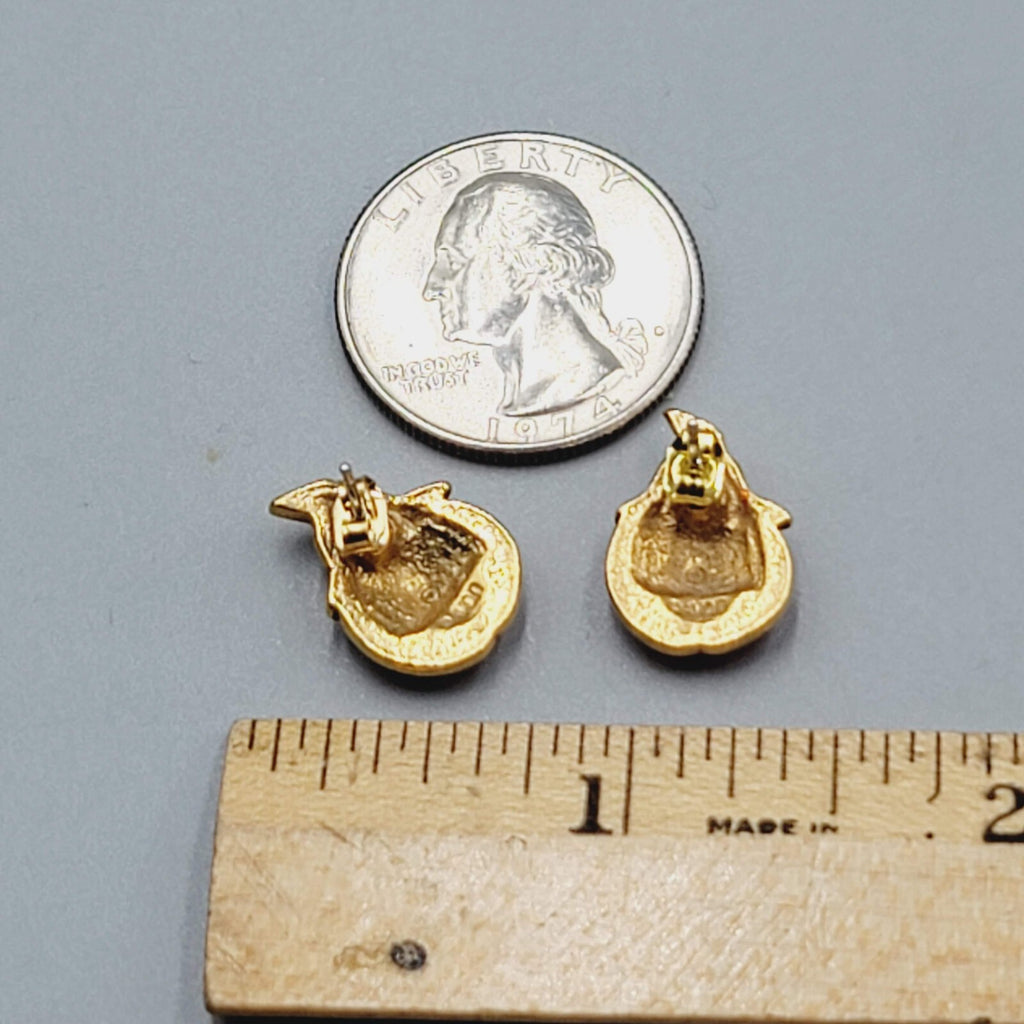Avon Jack o Lantern Pierced Earrings Gold tone Orange Enamel Studs 5/8"