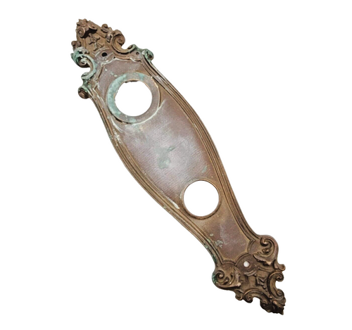 Antique Vintage Door Knob Back Plate Ornate Victorian Brass Deadbolt 11.75"