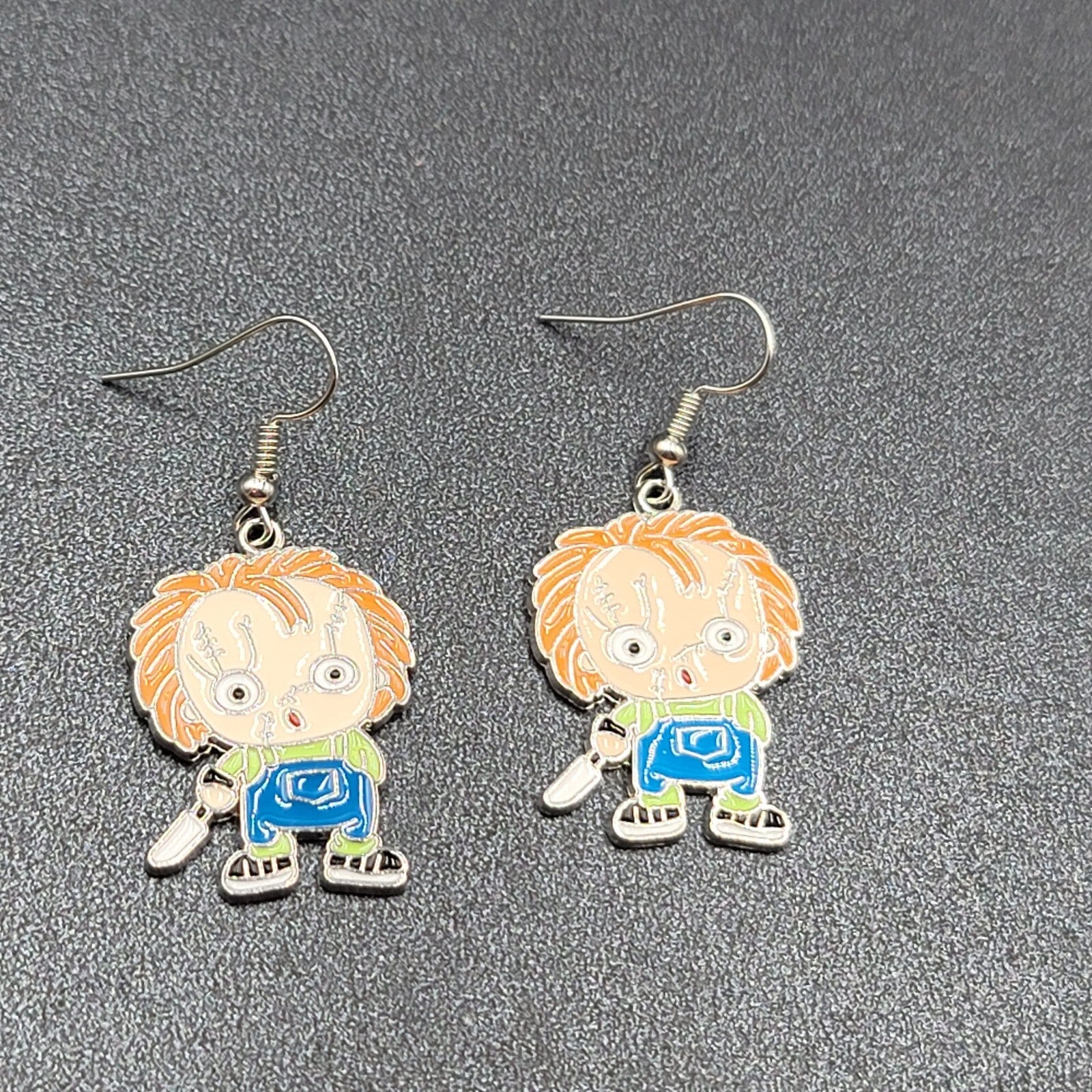 Chuckie Pierced Earrings Enamel Childs Play Horror Movie Dangle 1.25" 