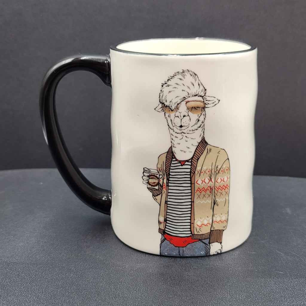 Signature Stoneware Llama Hipster Animal Coffee Mug 14 oz Cup