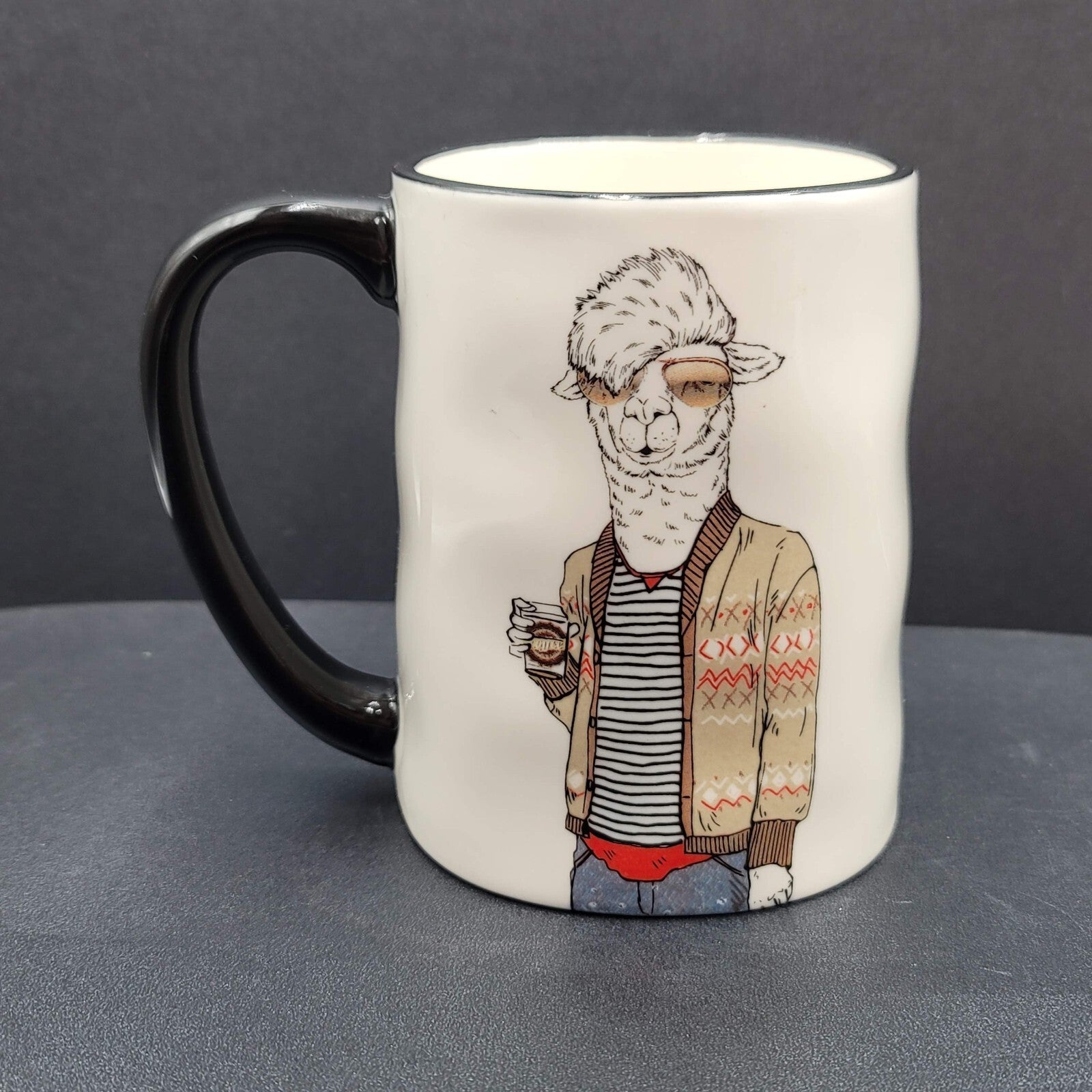 Signature Stoneware Llama Hipster Animal Coffee Mug 14 oz Cup