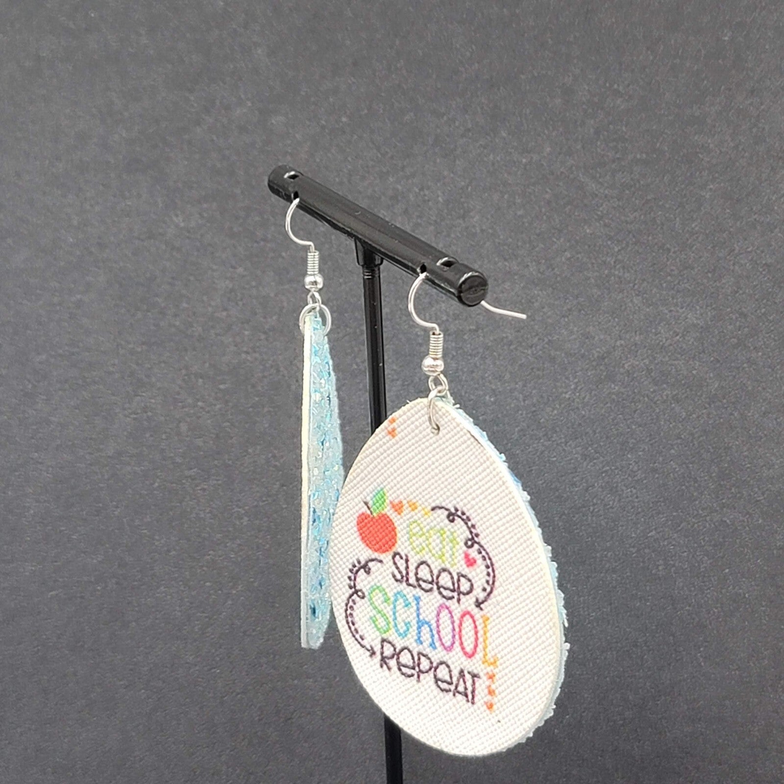 Pierced Earrings EAT SLEEP SCHOOL REPEAT Dangle Teardrop 2.25"