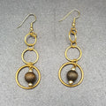 Pierced Earrings Antiqued Gold tone Graduated Chain Wood Bead Dangle 2 1/8"