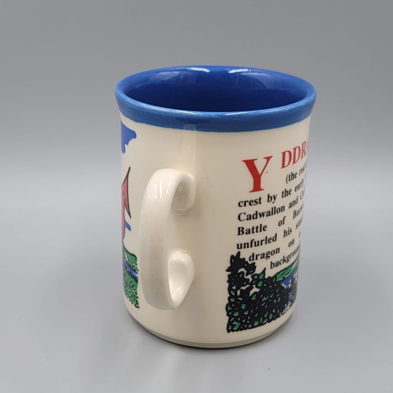 Vintage Y DDRAIG GOCH Red Dragon Crest Coffee Mug WALES Stoneware Britain