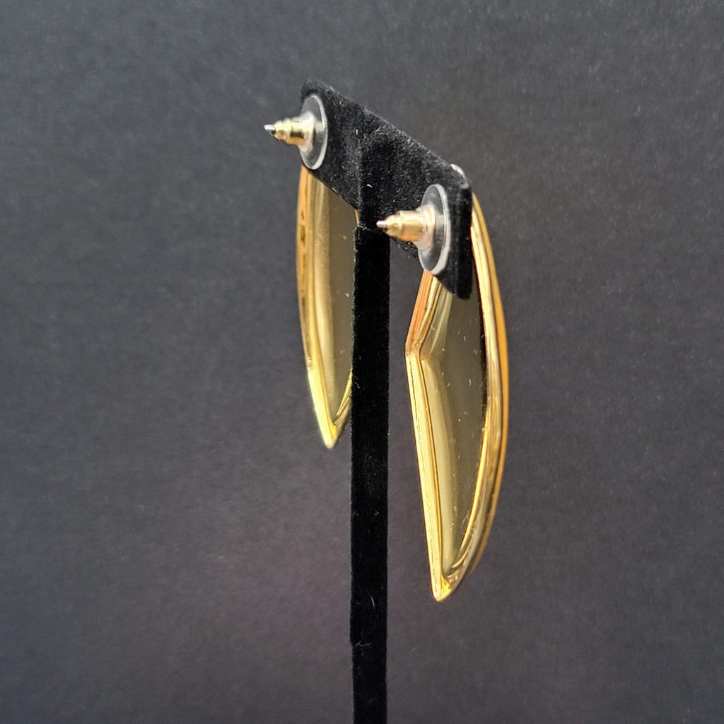 Vintage Pierced Earrings Yellow Enamel Gold tone Large Statement 1980s 2"