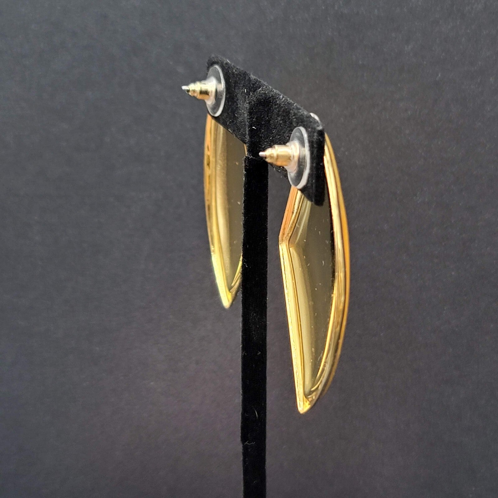 Vintage Pierced Earrings Yellow Enamel Gold tone Large Statement 1980s 2"