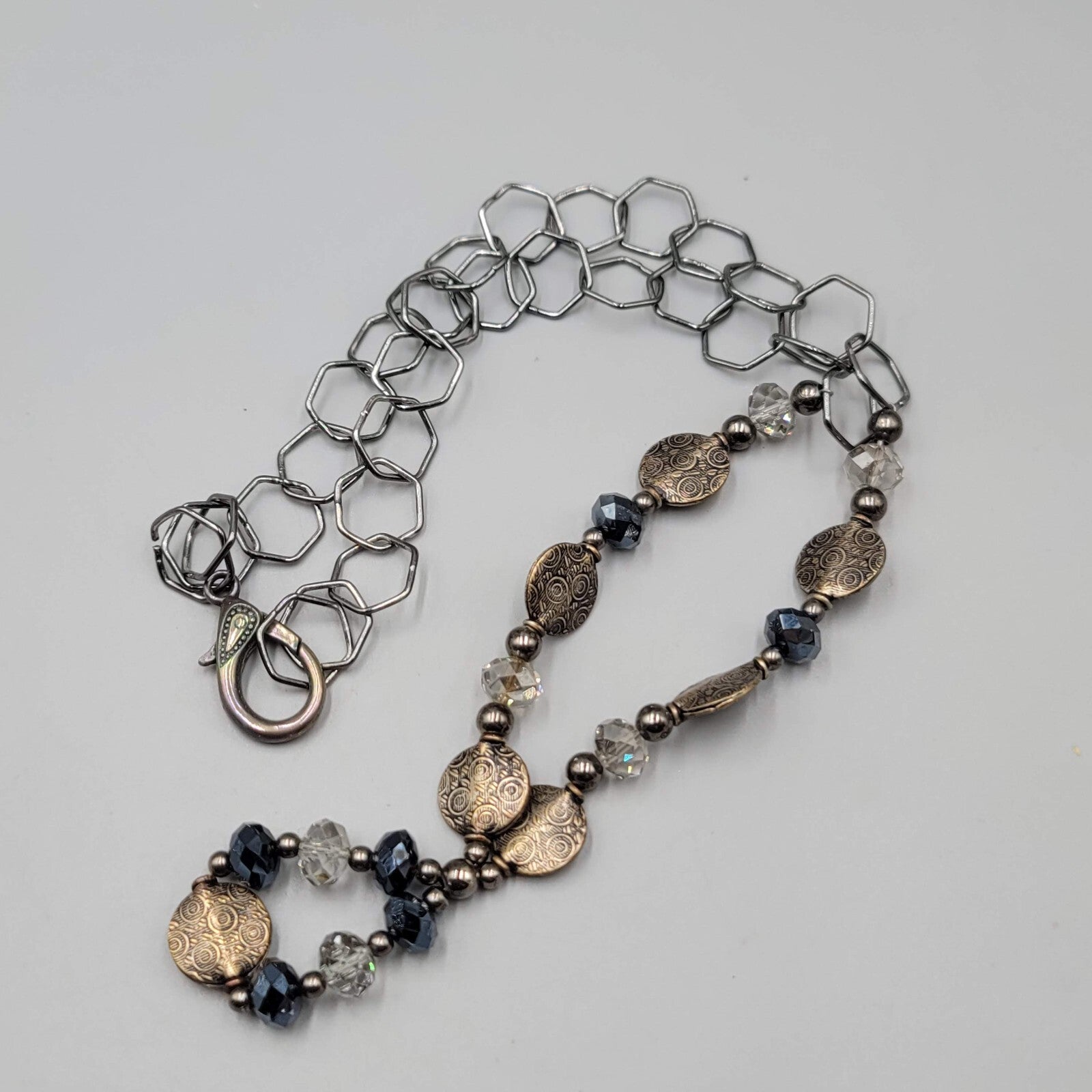 Bead Necklace Bronze tone Gunmetal Gray Large Link Chain 26"