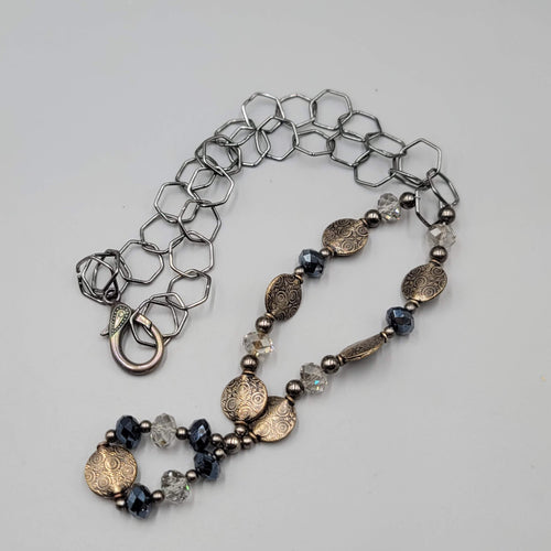 Bead Necklace Bronze tone Gunmetal Gray Large Link Chain 26"