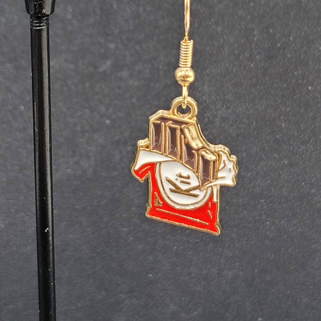Chocolate Candy Pierced Earrings Enamel Dangle Gold tone Kit New 3/4"