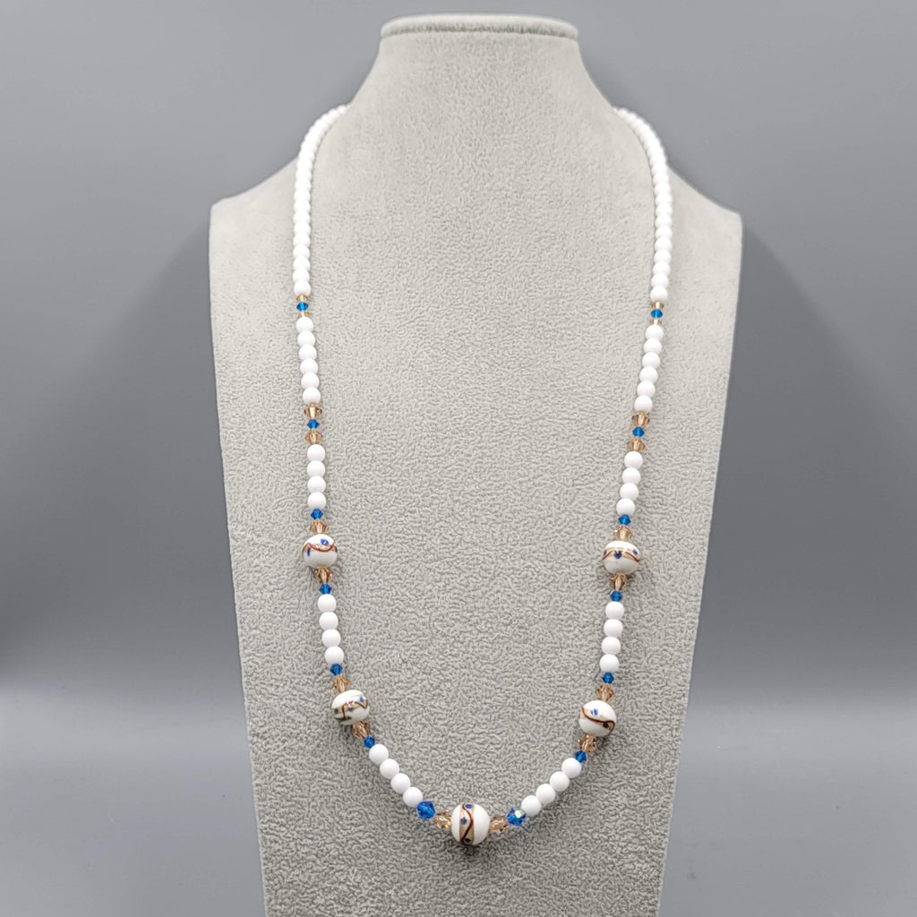 Vintage White Glass Art Bead Necklace Estate Costume Jewelry
