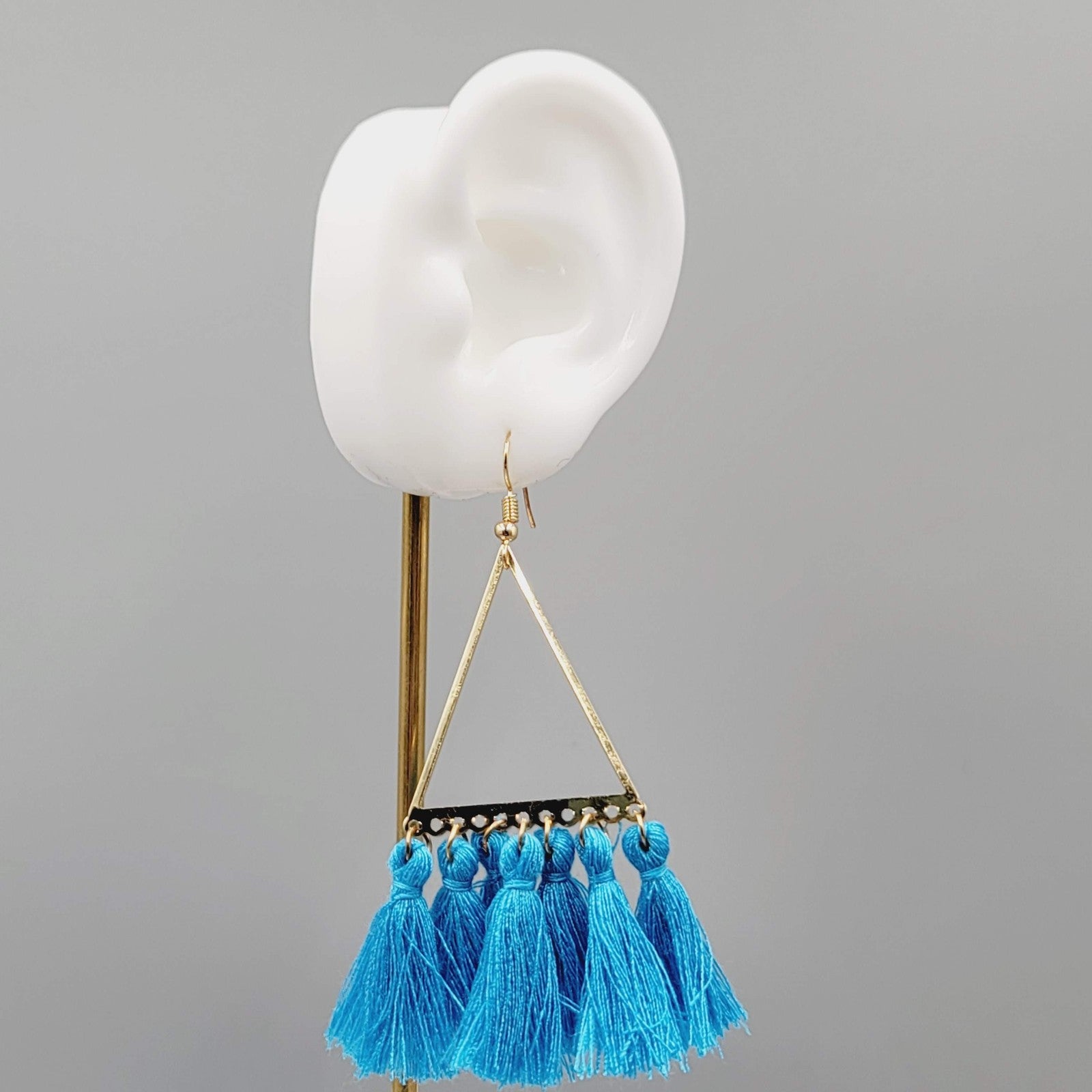 Boho Tassel Earrings Gold Triangle Dangle Statement Fringe 2.75"