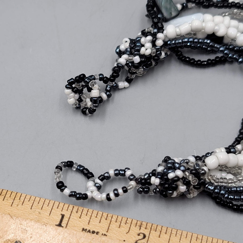 Black White Seed Bracelet Shell Multi Strand 7 in