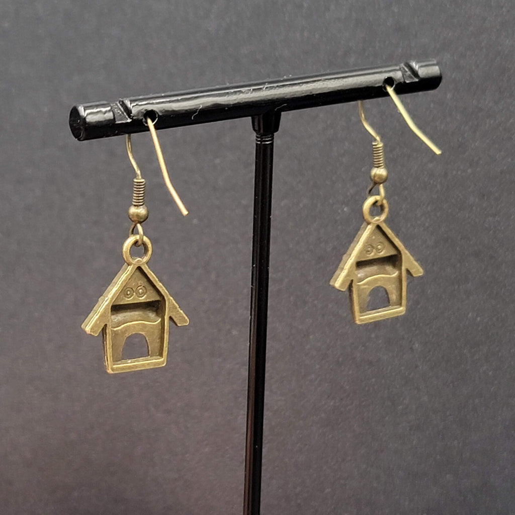 Top Dog Doghouse Pierced Earrings Bronze tone Dangle 3/4"