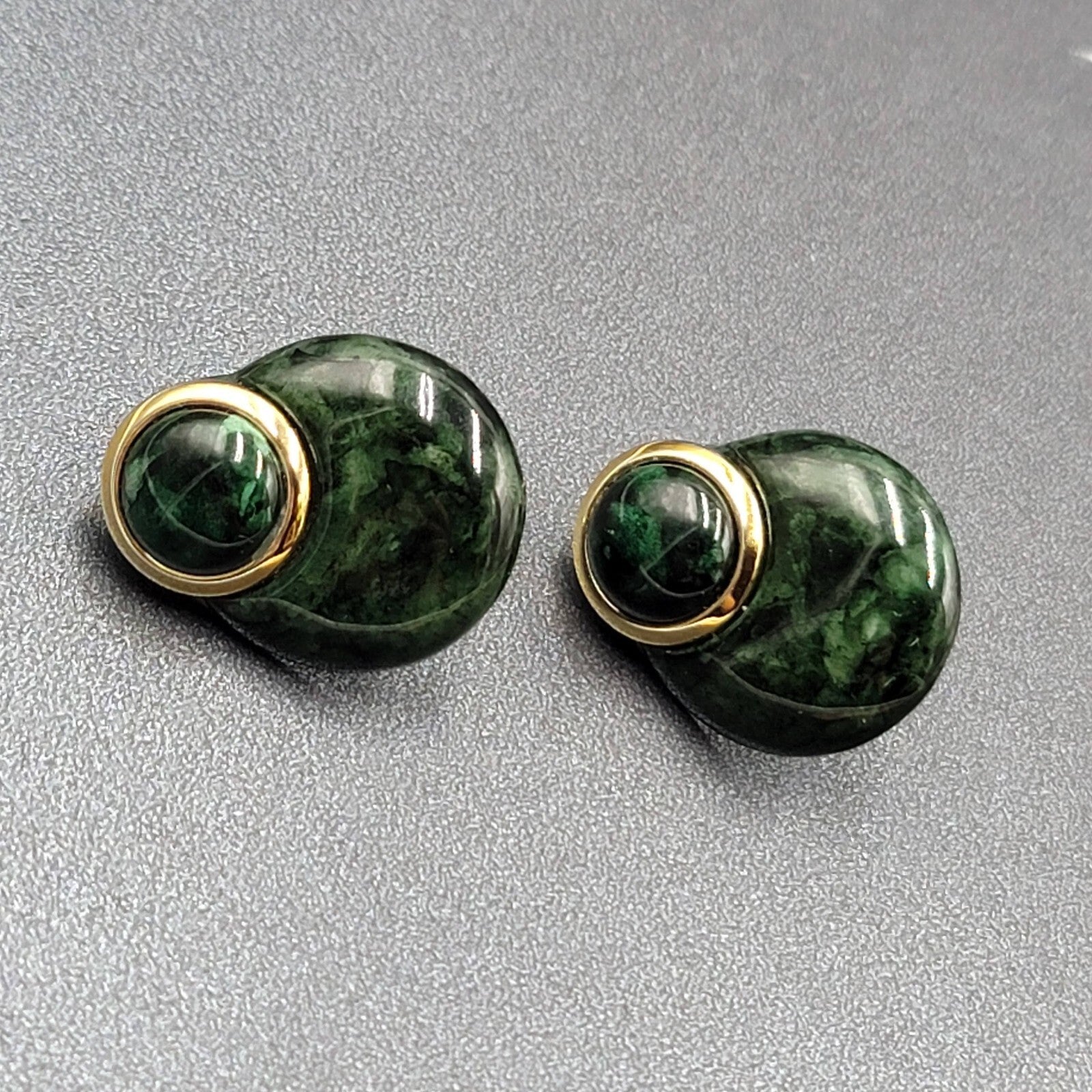 Vintage Pierced Earrings Green Marble Look Drop Acrylic 1 1/8"