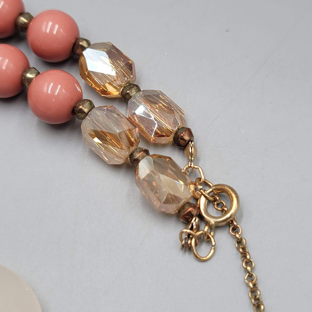 Loft Necklace Wood Stone Bead Multicolor Gold tone 18"-20"