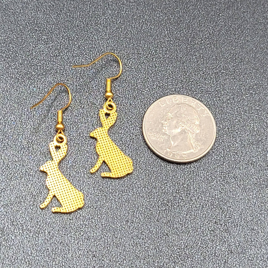 Jack Rabbit Pierced Earrings Dangle Gold tone 1"