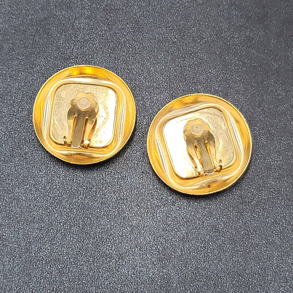 Clip on Earrings Gold tone Square Blue Felt Drop 1.25"
