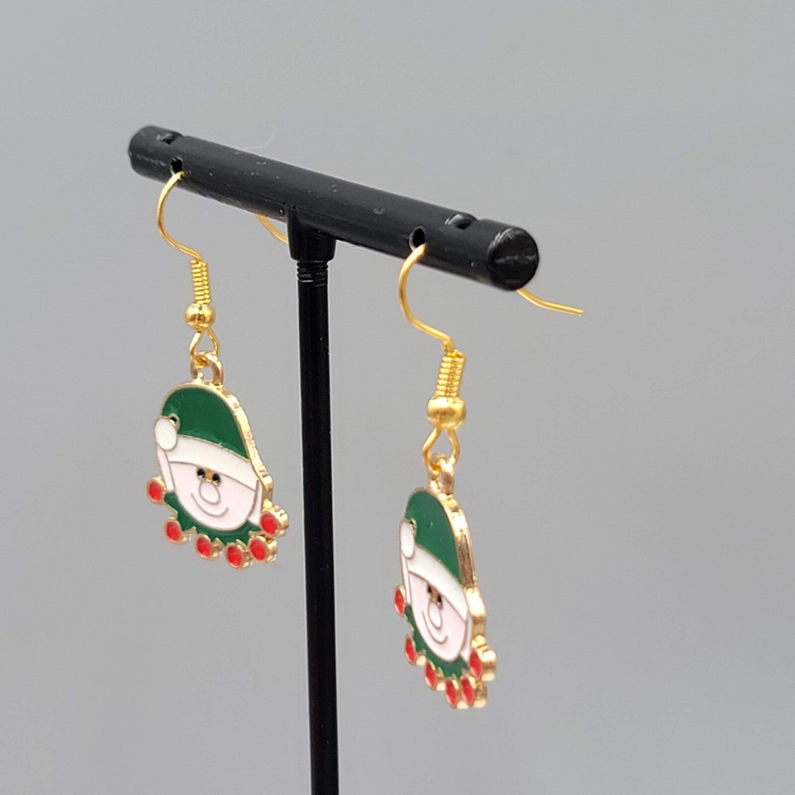 Christmas Elf Pierced Earrings Enamel Gold tone Dangle 3/4" New