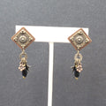 Pierced Earrings Copper and Silver tone Star Black Beads Layered Dangle 2"