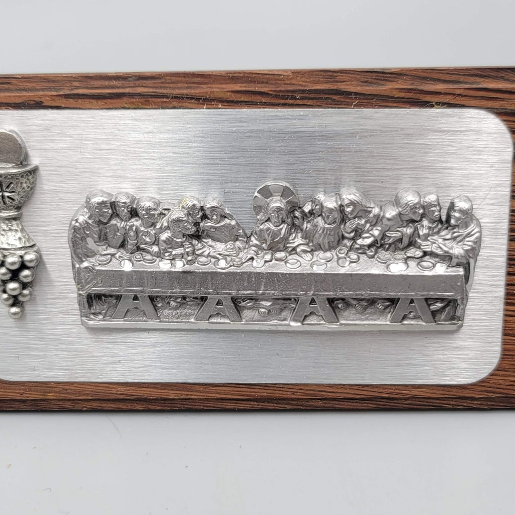 Pewter Last Supper Plaque Wood Tabletop Relief Christian Decor A1 JEARY Easel