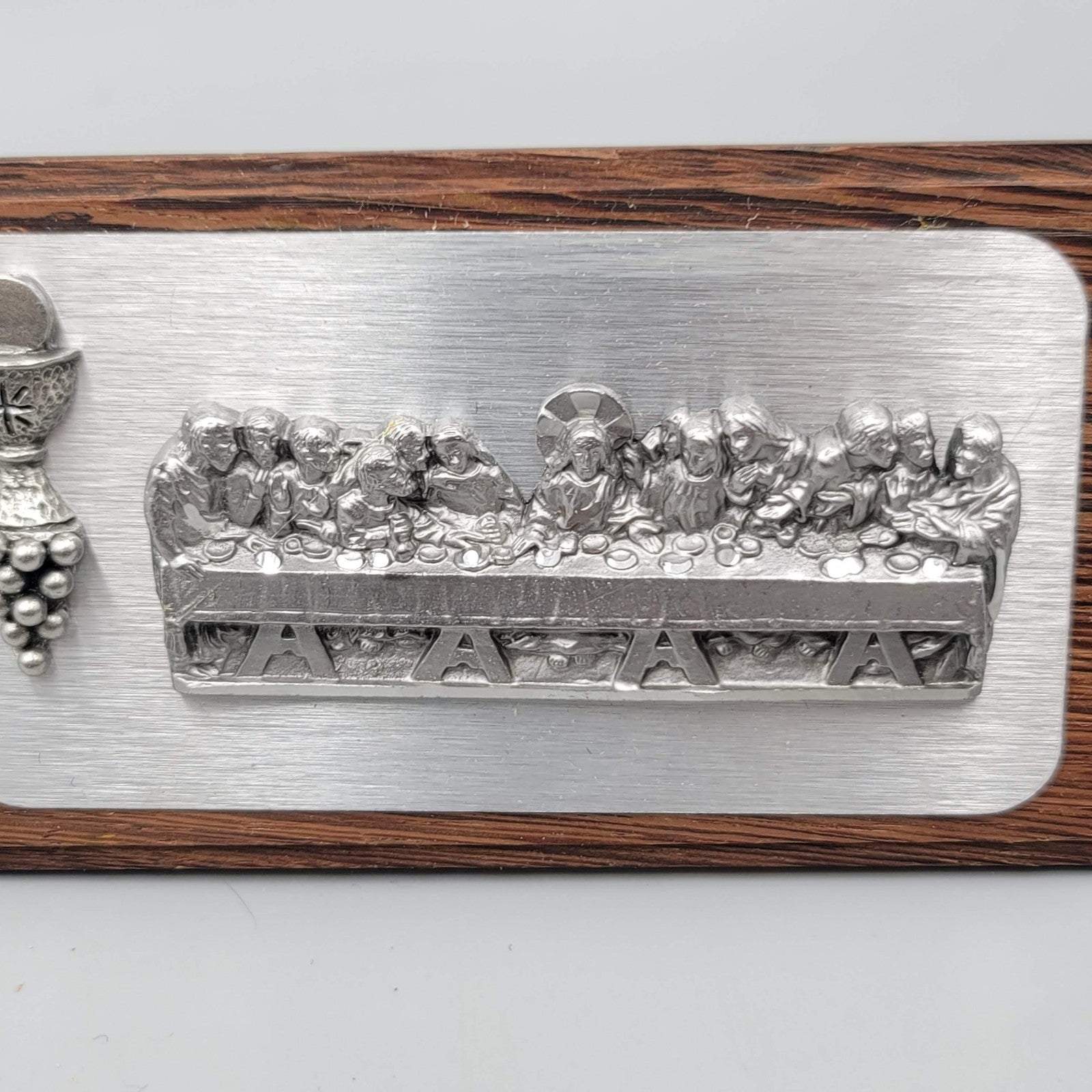 Pewter Last Supper Plaque Wood Tabletop Relief Christian Decor A1 JEARY Easel
