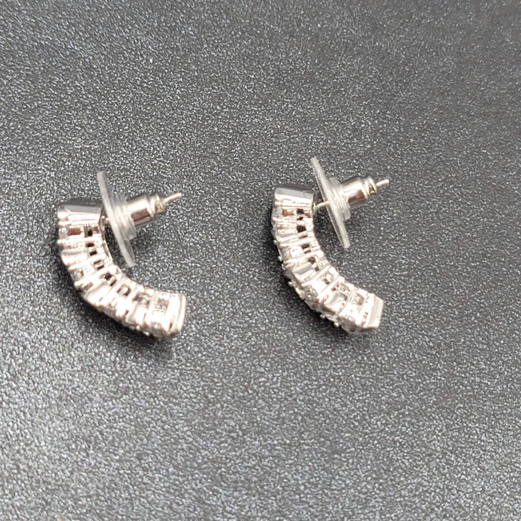 Pierced Earrings Silver Plated Cubic Zirconia Drop 7/8"