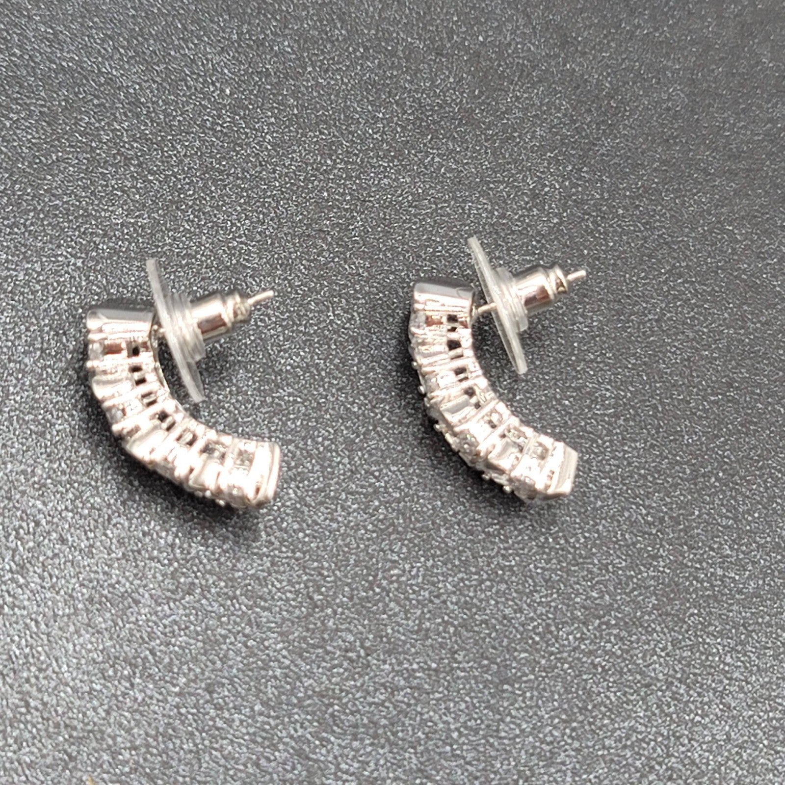 Pierced Earrings Silver Plated Cubic Zirconia Drop 7/8"