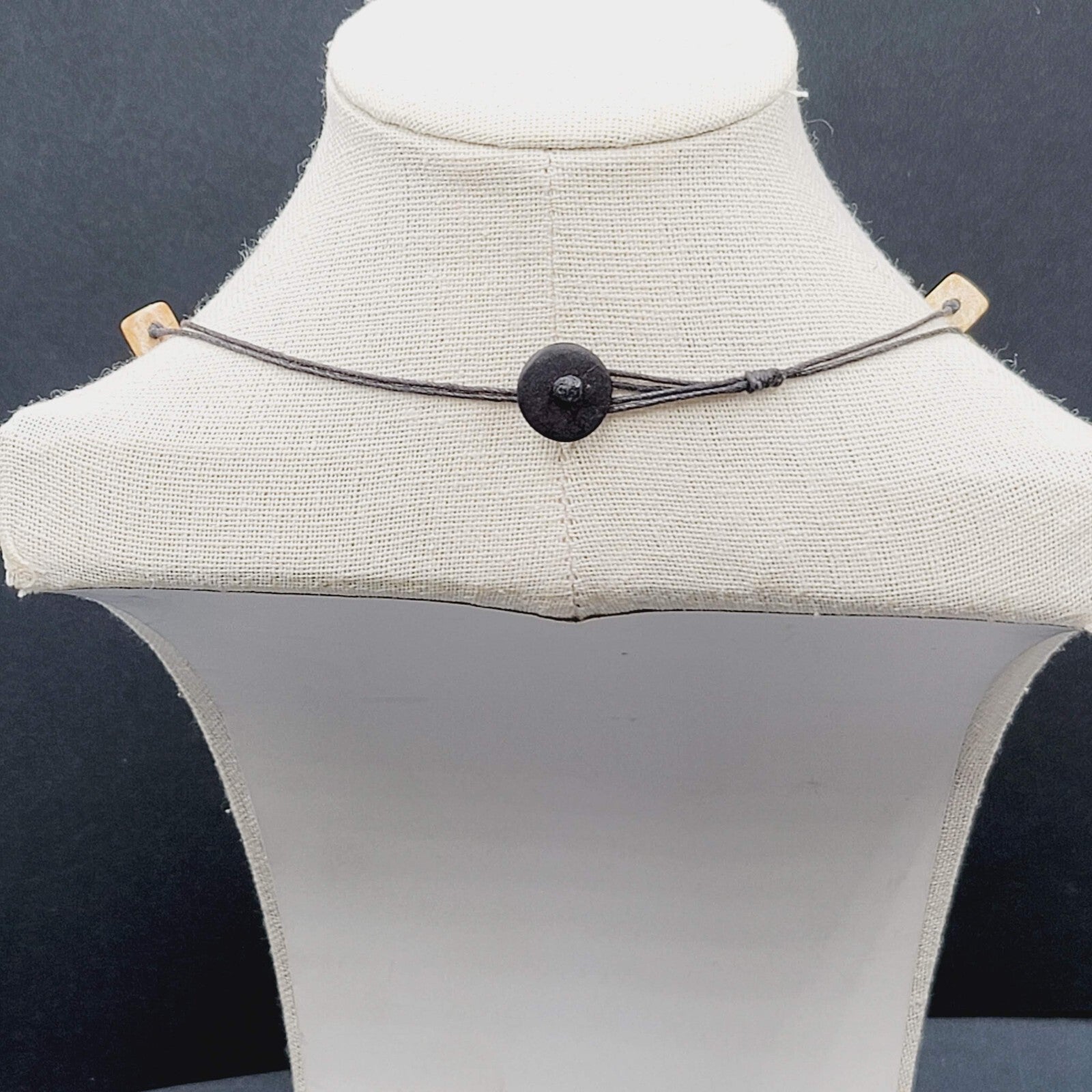 Necklace Glass Bead Shell Gemstone Bead on Black Cord 21"