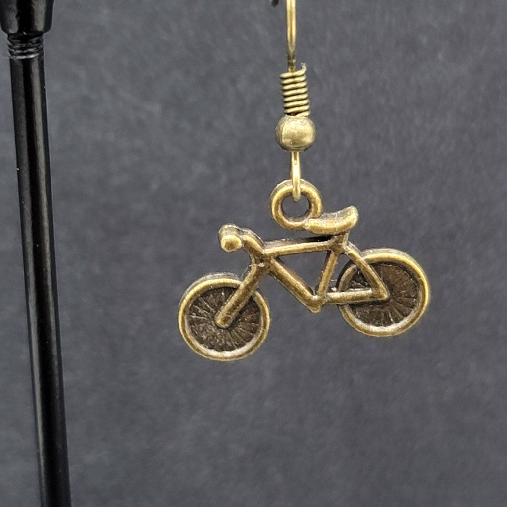 Bicycle Pierced Earrings Bronze tone Dangle 3D 5/8"