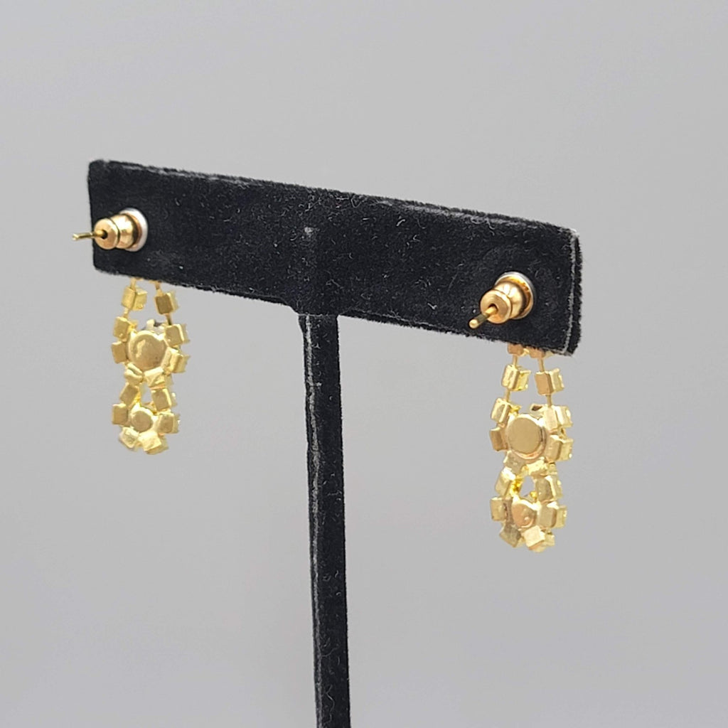 Rhinestone Pierced Earrings Gold tone Dangle Retro  1 3/8 in