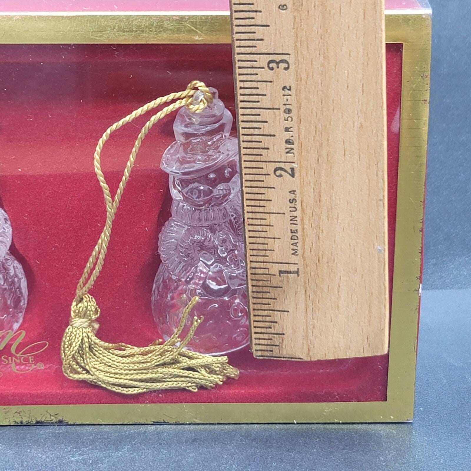 GORHAM GLASS CHRISTMAS LOT OF 3 SNOWMEN ORNAMENTS WITH GOLD TASSEL