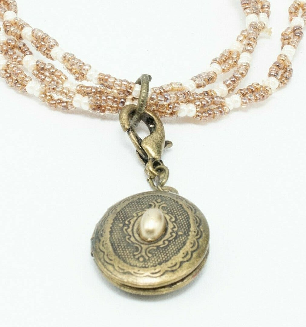 Locket Charm Bracelet Elastic Seed Bead Estate Costume Jewelry NWT $29