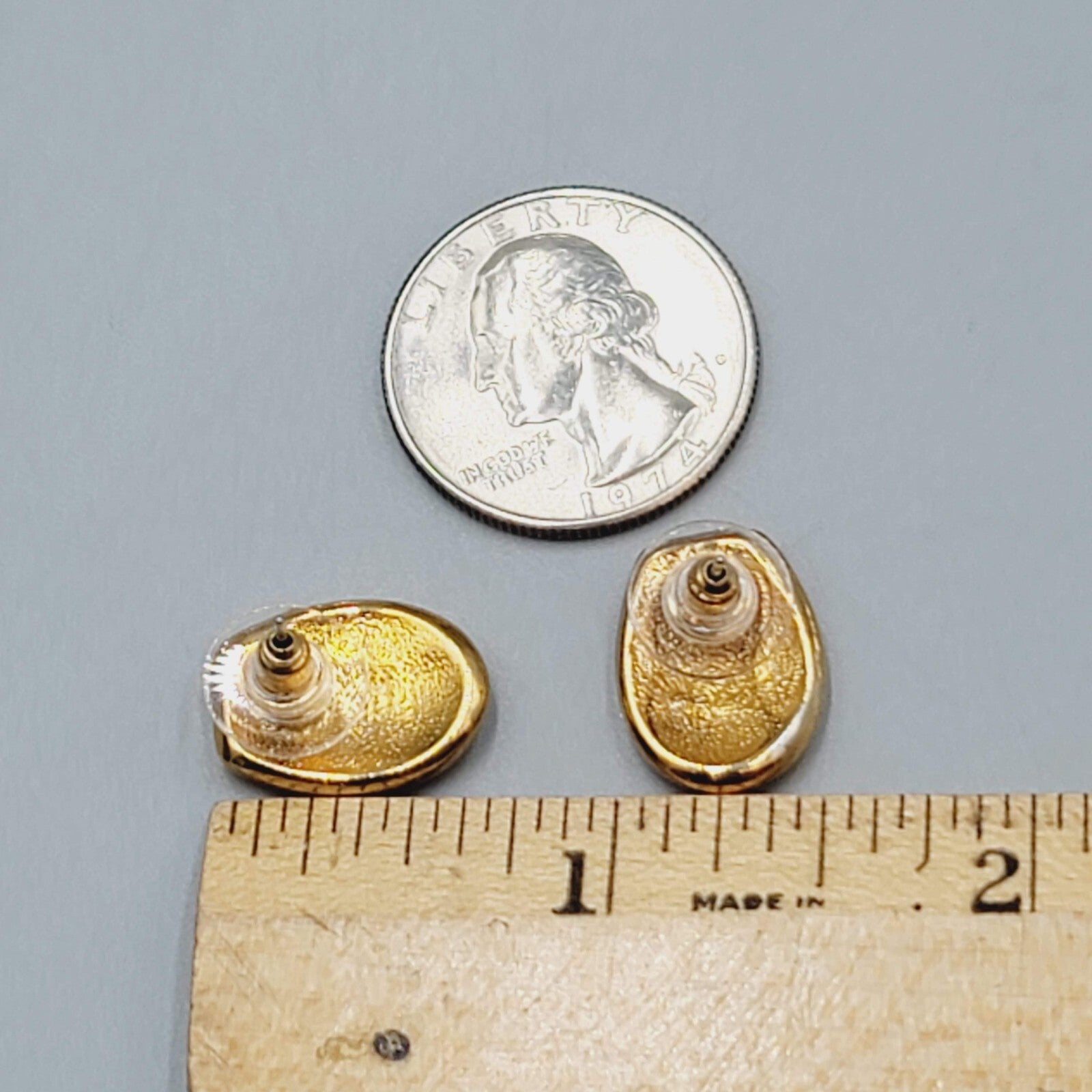 Stud Pierced Earrings Gold tone Blue Enamel Swirl 5/8"