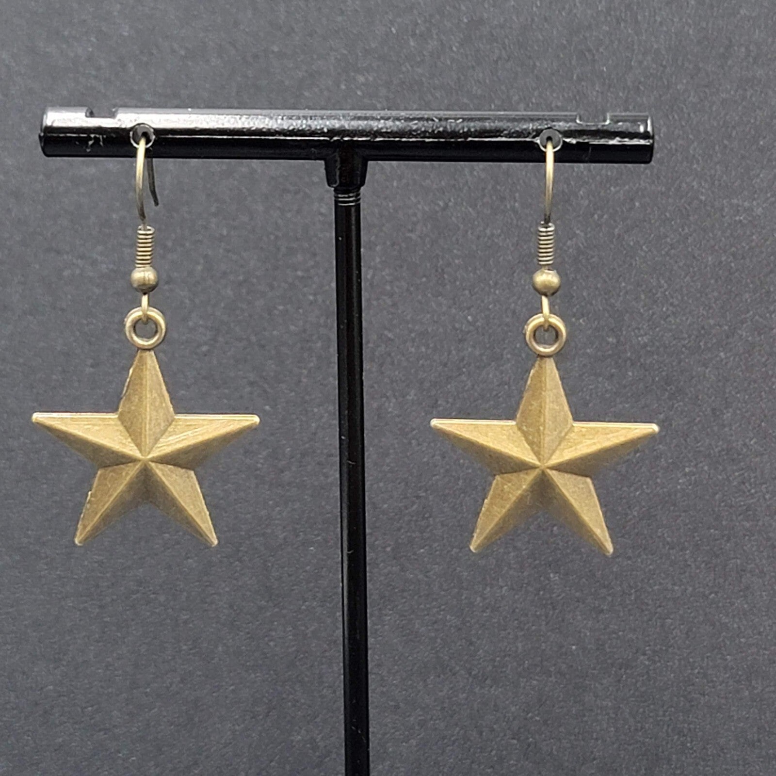 New Nautical STAR Pierced Earrings Bronze tone Dangle 1"
