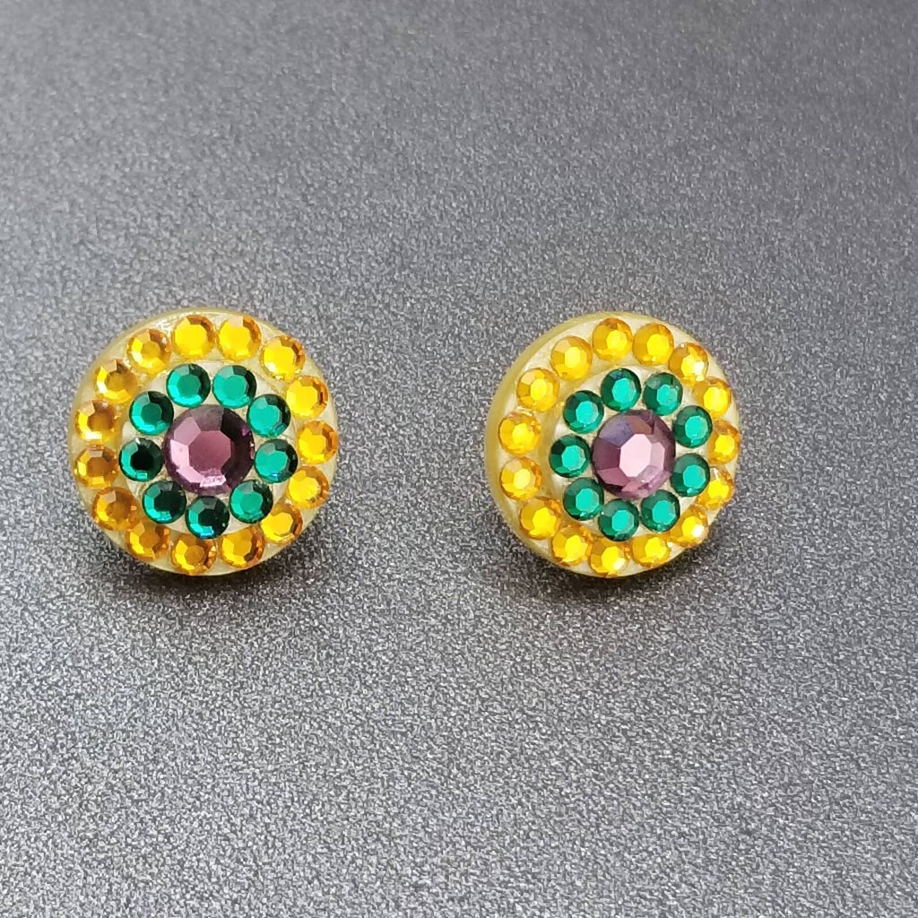 Pierced Earrings Multicolor Crystal Button Style Drop Stud 3/4"