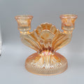 Jeanette Carnival Glass Double Candle Holder Marigold Iridescent Glass