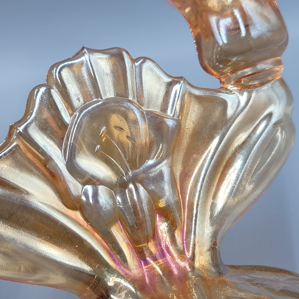 Jeanette Carnival Glass Double Candle Holder Marigold Iridescent Glass